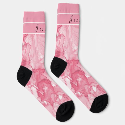 Weiche, rosa und weiße Alkoholtupfer Tinte Multipr Socken (Rechts)