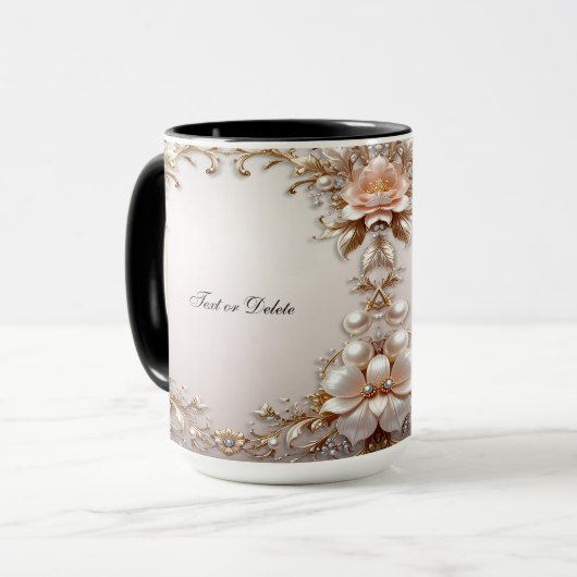 Weiche rosa und weiße Blumen Tasse (Vorderseite Links)