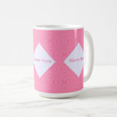 Weiche, rosa und weiße Squigly-Quadrate, monogrami Kaffeetasse (VorderseiteRechts)