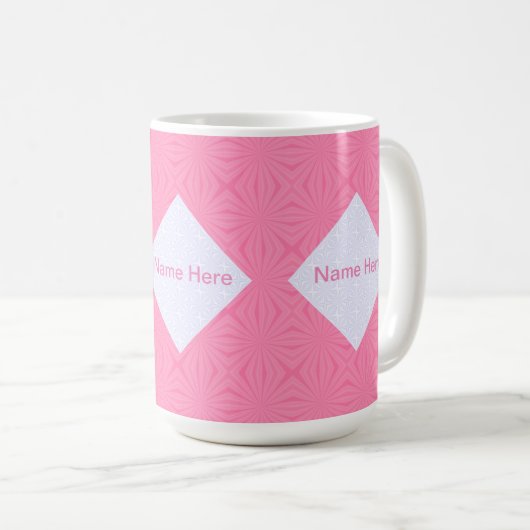 Weiche, rosa und weiße Squigly-Quadrate, monogrami Kaffeetasse (VorderseiteRechts)