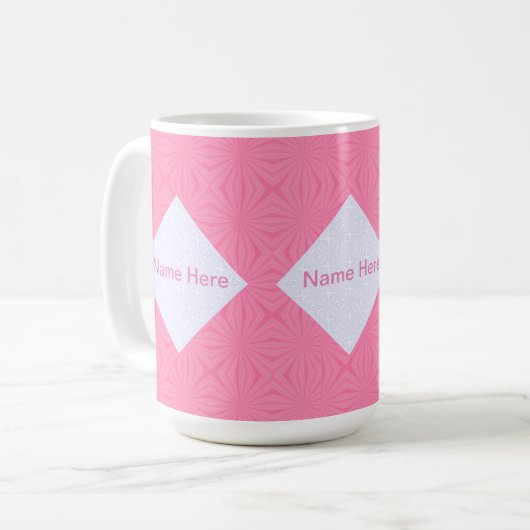 Weiche, rosa und weiße Squigly-Quadrate, monogrami Kaffeetasse (Vorderseite Links)