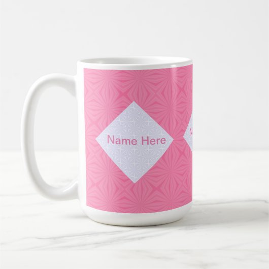 Weiche, rosa und weiße Squigly-Quadrate, monogrami Kaffeetasse (Links)