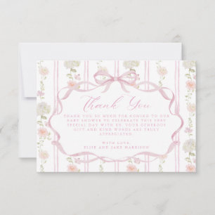 Weiche rosa Vintage-Blumenbücher für Baby Dankeskarte
