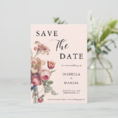 Weiche rosa Vintage-Blumenhochzeit Save The Date (Stehend Vorderseite)