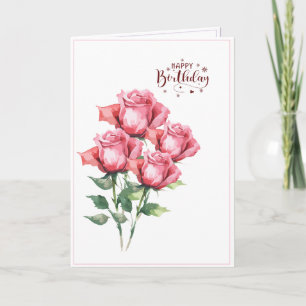 Weiche rosa Wasserfarben-Rosen gefaltete Geburtsta Karte