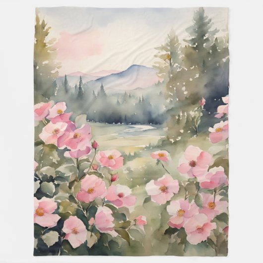 Weiche, rosa Wildblumen Rose Natur Fleecedecke (Vorderseite)