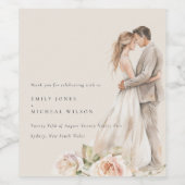 Weiche Rose Blütenkopf Botanische Hochzeit Weinetikett (Einzelnes Label)