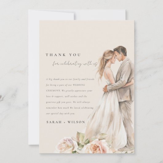 Weiche Rose Blütenkuppel Foto Hochzeit Dankeskarte (Vorderseite)