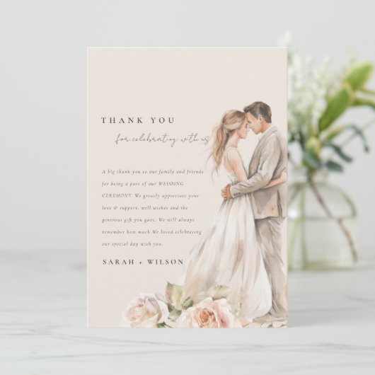 Weiche Rose Blütenkuppel Foto Hochzeit Dankeskarte (Stehend Vorderseite)