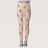 Weiche Rose Pink Gold Glitzer Glam Polka Dots Nied Leggings (Vorderseite)