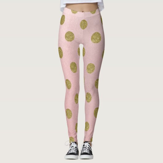Weiche Rose Pink Gold Glitzer Glam Polka Dots Nied Leggings (Vorderseite)