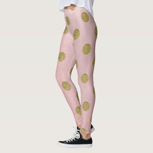Weiche Rose Pink Gold Glitzer Glam Polka Dots Nied Leggings (Links)