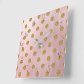 Weiche Rose Pink Gold Glitzer Glam Polka Dots Nied Quadratische Wanduhr (Winkel)