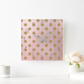 Weiche Rose Pink Gold Glitzer Glam Polka Dots Nied Quadratische Wanduhr (Zuhause)