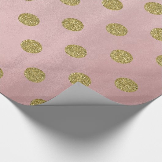 Weiche Rose Pink Gold Glitzer Glam Polka Dots Part Geschenkpapier (Ecke)