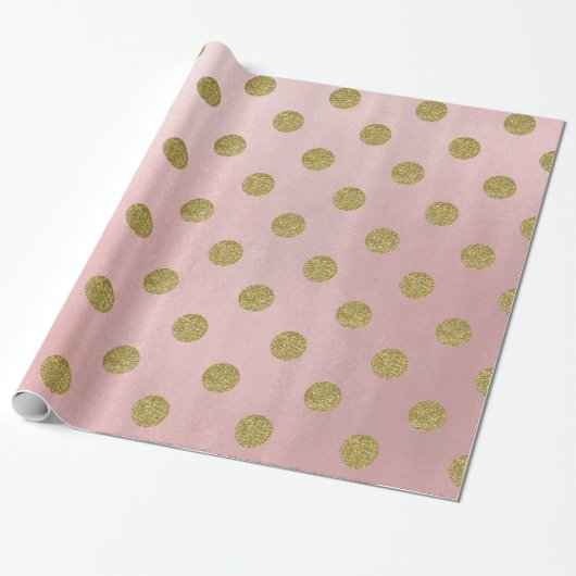 Weiche Rose Pink Gold Glitzer Glam Polka Dots Part Geschenkpapier (Ungerollt)