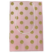 Weiche Rose Pink Gold Glitzer Glam Polka Dots Part Mittlere Geschenktüte (Vorderseite)