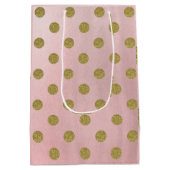 Weiche Rose Pink Gold Glitzer Glam Polka Dots Part Mittlere Geschenktüte (Rückseite)