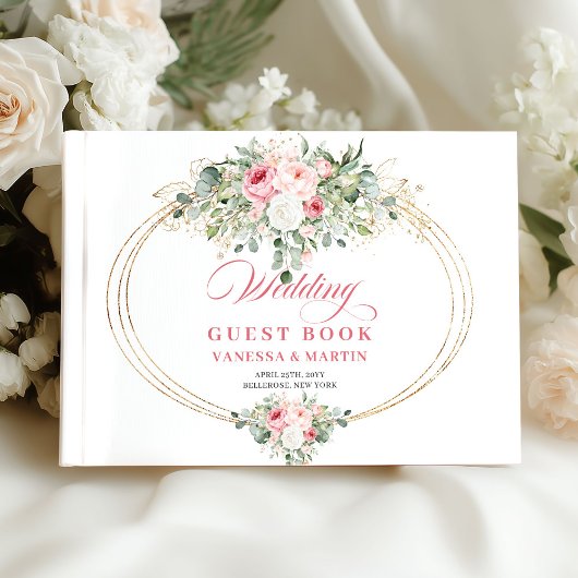 Weiche Rosé-Rosen Goldgrün Boho-Chic-Hochzeit Gästebuch