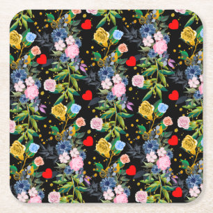 Weiche Rose schwarz Feld   ROSE Rechteckiger Pappuntersetzer