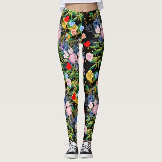 Weiche Rose, schwarzes Feld| Rose Leggings (Vorderseite)