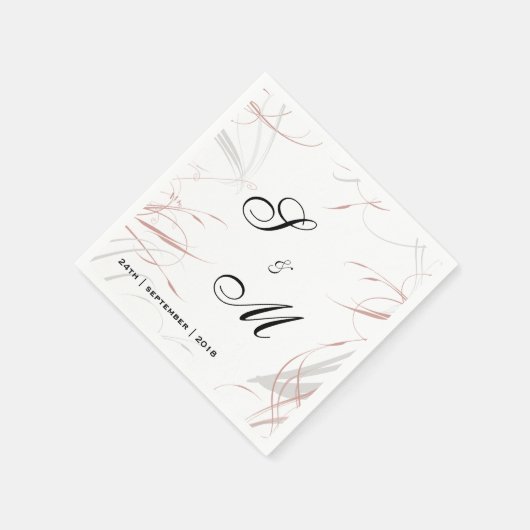 Weiche Rose und graue Schnörkel Hochzeit Serviette (Ecke)