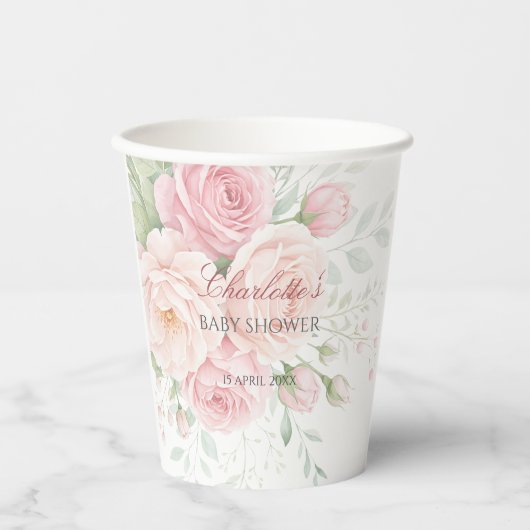 weiche Rosen Blumen-Papierbecher-Vorlage Pappbecher (Vorderseite)