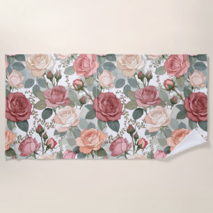 Weiche Rosen & Laubwerk — Zeitgenössische feminine Strandtuch