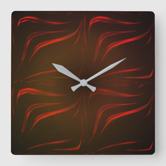 Weiche rote Markierungen auf schwarzem Hintergrund Quadratische Wanduhr (Vorderseite)