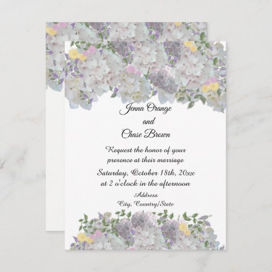 Weiche rustikale Blume Hochzeitsfeiern Einladung (Vorne/Hinten)