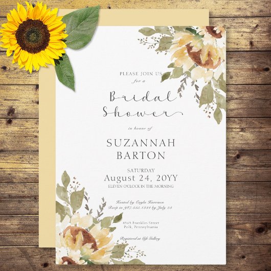 Weiche rustikale große gelbe Sonnenblumen Brautpar Einladung