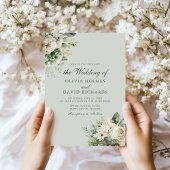 Weiche Salbeigrüne Florale Elegante Hochzeitseinla Einladung