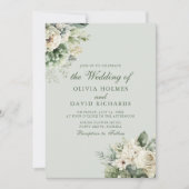 Weiche Salbeigrüne Florale Elegante Hochzeitseinla Einladung (Vorderseite)