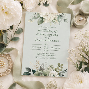 Weiche Salbeigrüne Florale Klassische Hochzeitsein Einladung