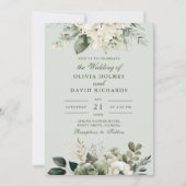 Weiche Salbeigrüne Florale Klassische Hochzeitsein Einladung (Vorderseite)