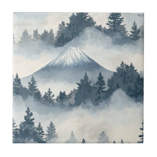 Weiche schneebedeckte Berggipfel - Blau Weiß Fliese (Vorderseite)