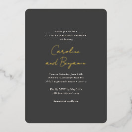 Weiche Schwarz-Gold-Schrift Chic-Paare Hochzeitsdu Folieneinladung