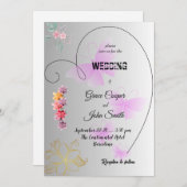 Weiche, schwarze und weiße Hochzeitskarte mit Blum Einladung (Vorne/Hinten)