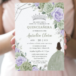 Weiche Seite Grün Lila Blüte Silber Quinceañera Einladung