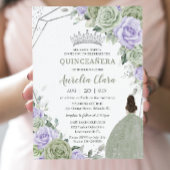 Weiche Seite Grün Lila Blüte Silber Quinceañera Einladung