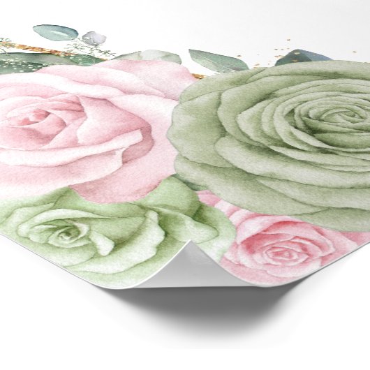 Weiche Seite Grün rosa Floral Quinceañera Willkomm Poster (Ecke)