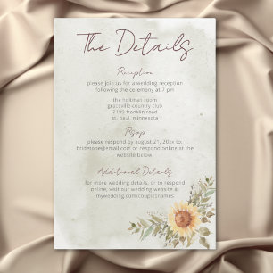 Weiche Sonnenblumen Boho Herz Hochzeit Details Begleitkarte