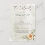 Weiche Sonnenblumen Boho Herz Hochzeit Details Begleitkarte (Vorderseite)