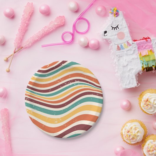 Weiche Streifen, Grunge. Retro Groovy Pappteller (Party)