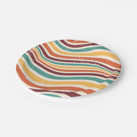 Weiche Streifen, Grunge. Retro Groovy Pappteller (Schrägansicht)