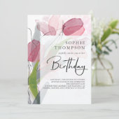 Weiche Tulpen, eleganter Geburtstag Einladung (Stehend Vorderseite)