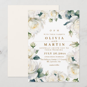 Weiche und elegante White Rose Wedding Einladung