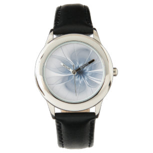 Weiche und zarte blaue Fraktal Fantasie Blume Armbanduhr