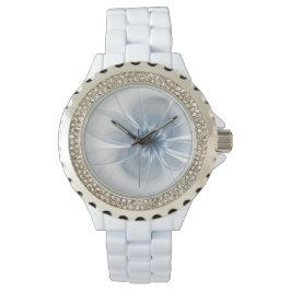 Weiche und zarte blaue Fraktal Fantasie Blume Armbanduhr