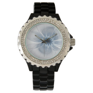 Weiche und zarte blaue Fraktal Fantasie Blume Armbanduhr